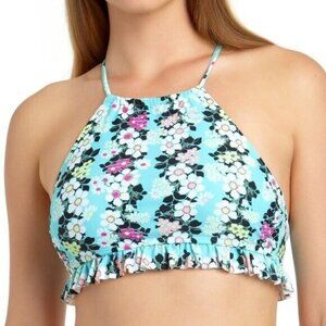 California Waves HANGTEN FLORAL Print High-Neck Bikini Swim Top, US S